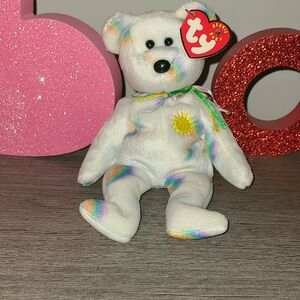 Ty CHEERY Beanie Babies Bear White and Rainbow Stuffed Bear